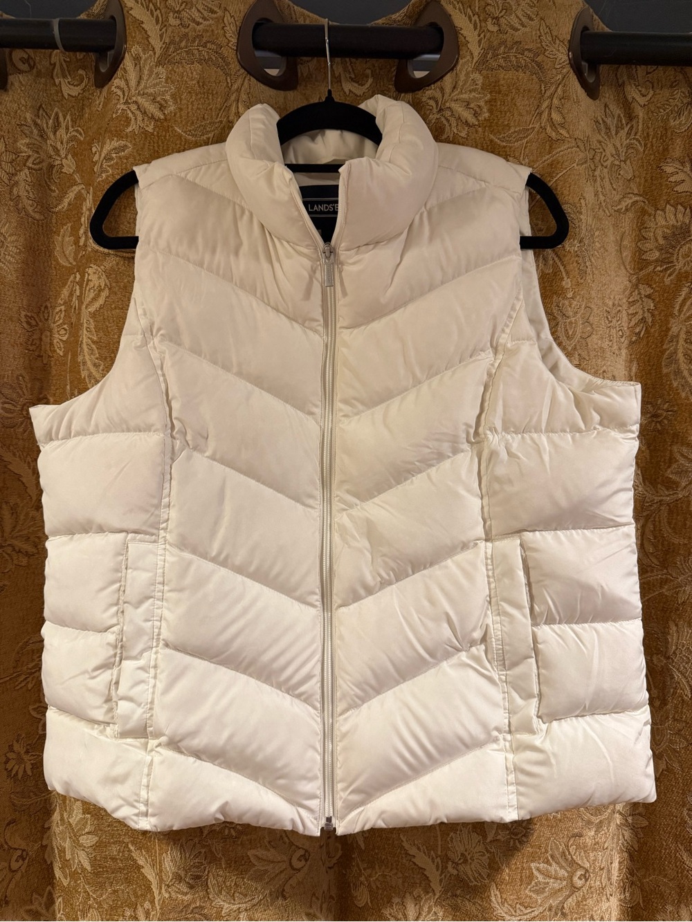 Lands' End White Quilted Puffer Vest Large 14/16